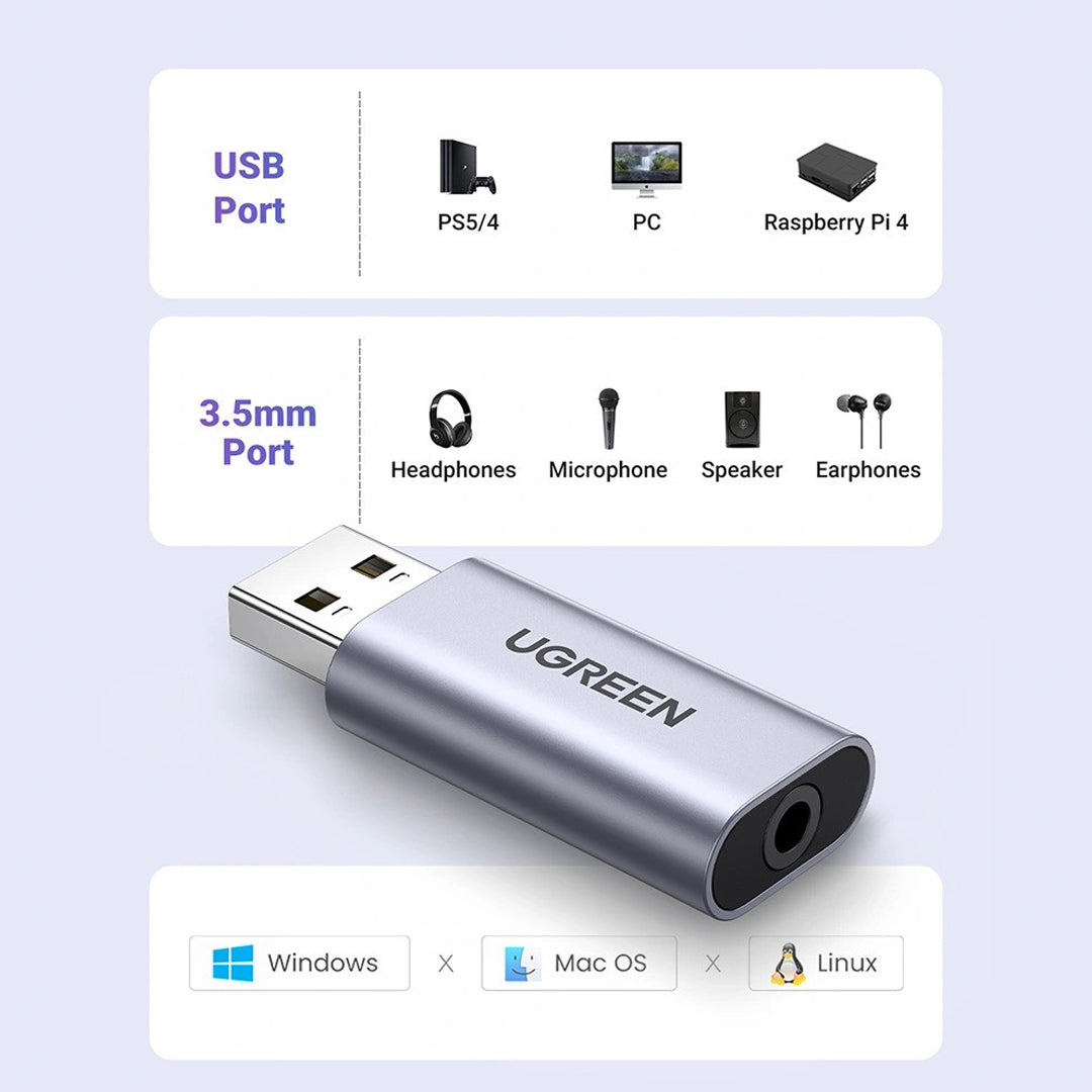 Adaptor Audio USB-A (M) Ne AUX 3.5mm (F) Ugreen