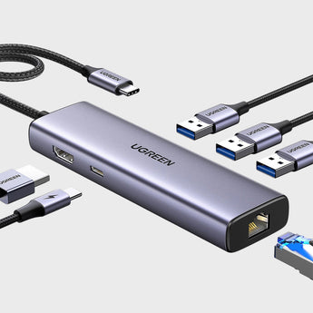 Hub 6 Ne 1 UGreen Me Porta 3xUSB-A + 1xUSB-C + 1xHDMI + 1xRJ45