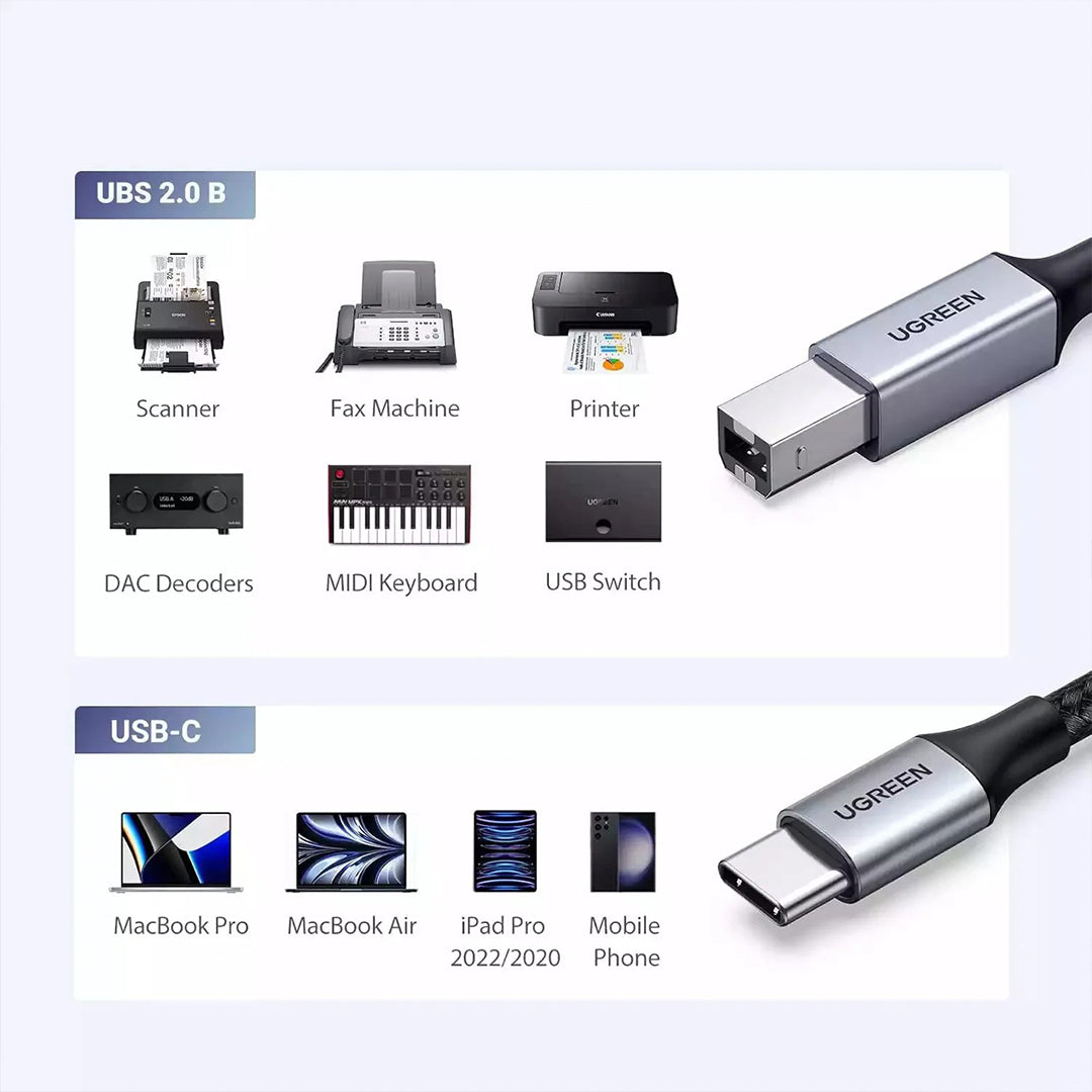Kabell USB-C (M) Ne USB-B 2.0 (M) 2m Ugreen