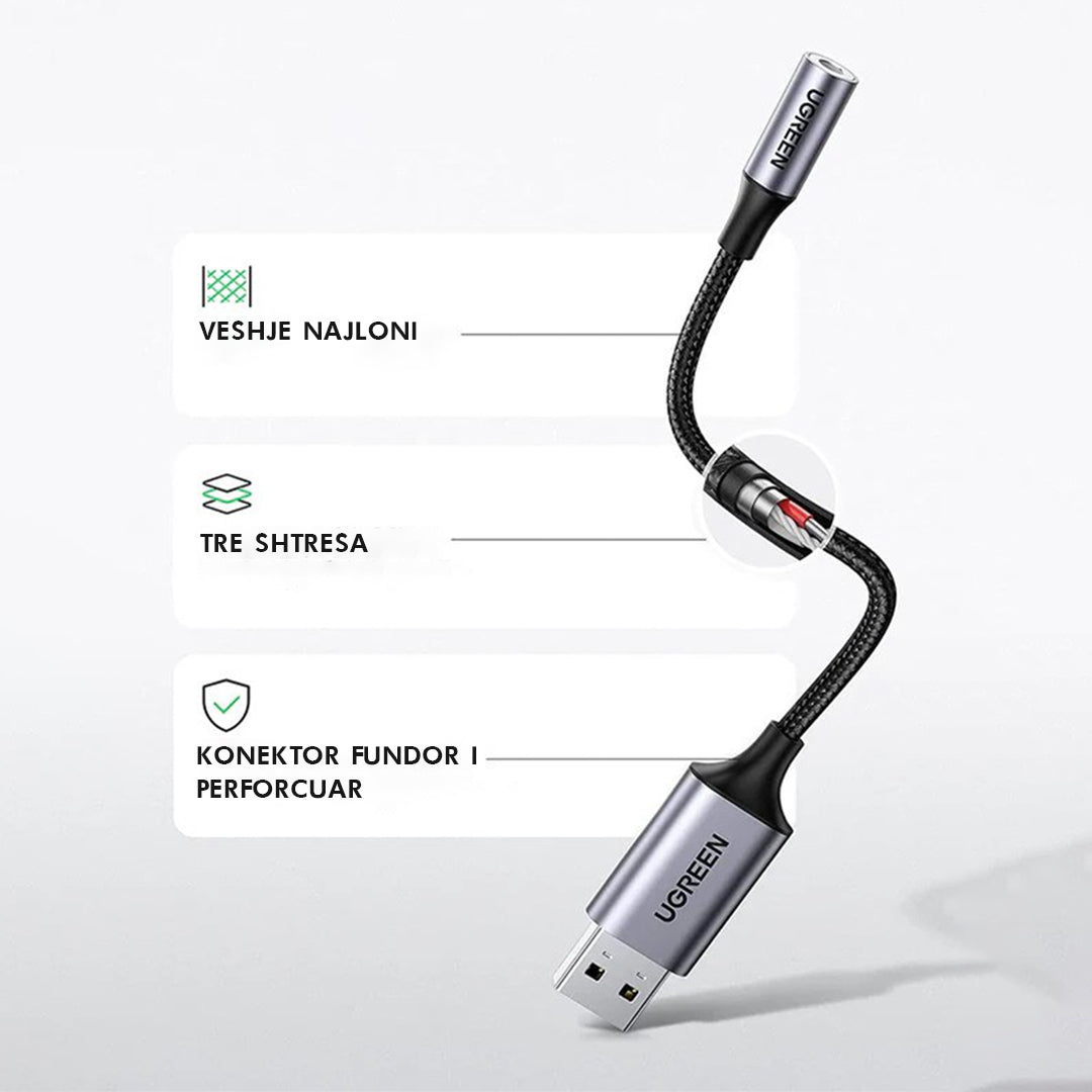Adaptor Kabell USB-A 2.0 ne 3.5mm Audio Ugreen 25cm
