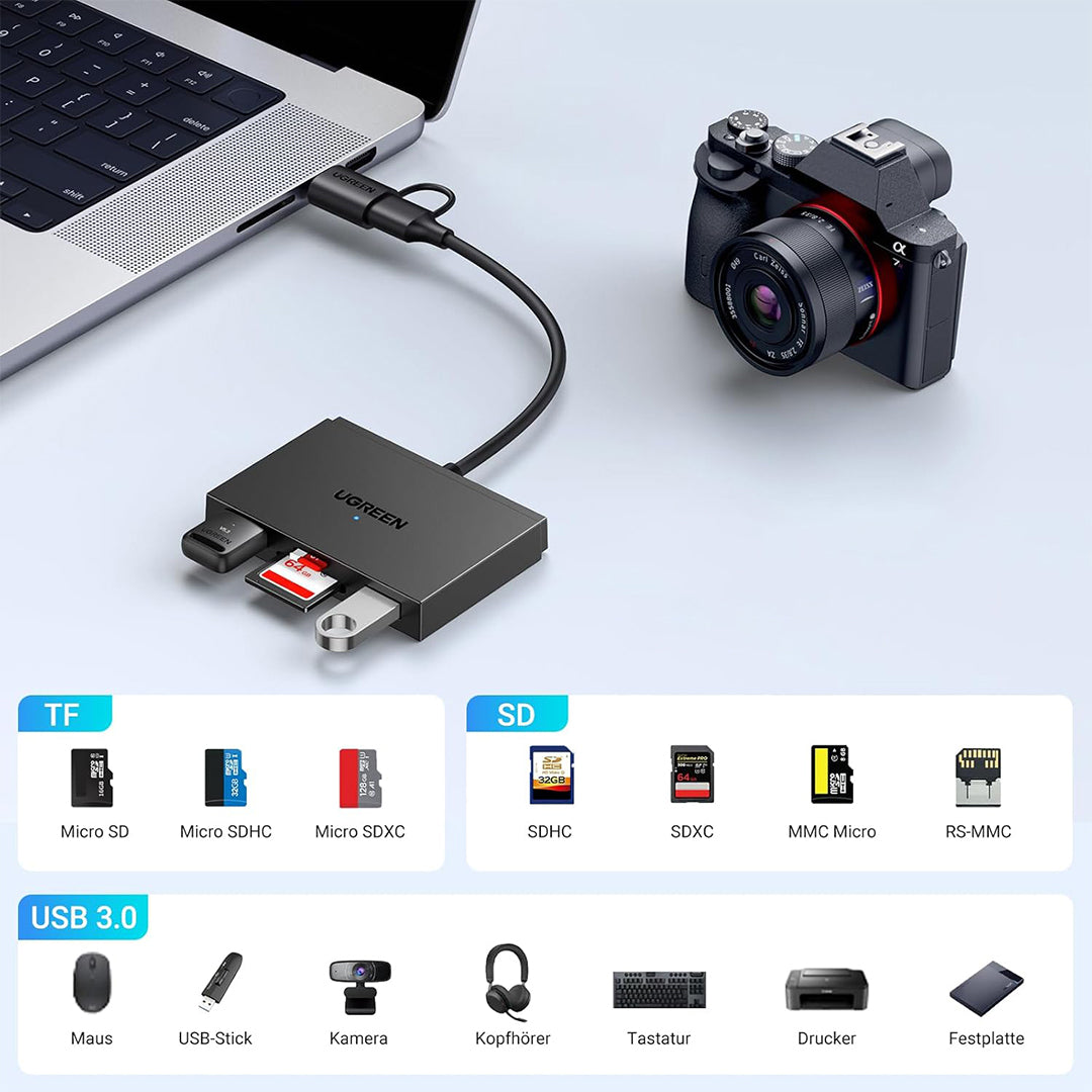 Adaptor HUB 4 Ne 1 Dhe Lexues Karte SD/TF UGreen